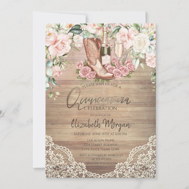 Ro Vin Boots Snöre Quinceanera Inbjudningar (Framsida)