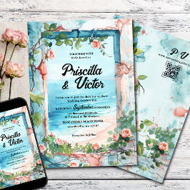 Ro, Vintage Wall och Sea Beach Wedand Inbjudningar