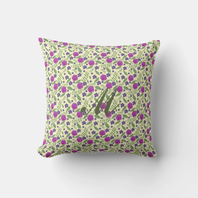 Ro violets löv mönster monogram Dekorativ kudde (Framsida)