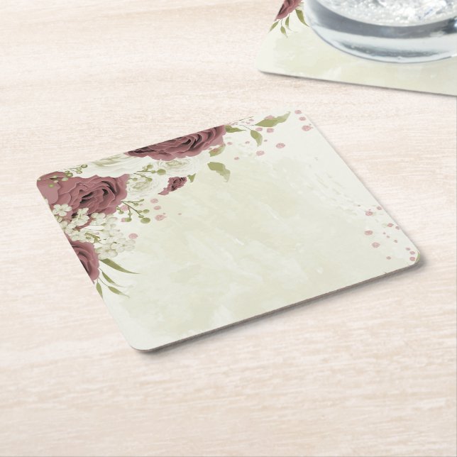 ro vita blommor bröllop underlägg papper kvadrat (Vinklad)