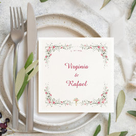 Ro Watercolor Blommigt Cream Christian Bröllop Pappersservett