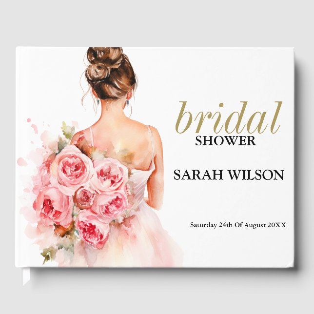  Ro Watercolor Bröllop Gown Möhippa Gästböcker (Framsida)