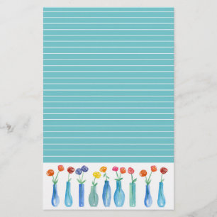 Ro Watercolor Flowers Turcoise Lining Brevpapper