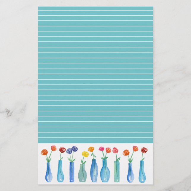 Ro Watercolor Flowers Turcoise Lining Brevpapper (Framsida)