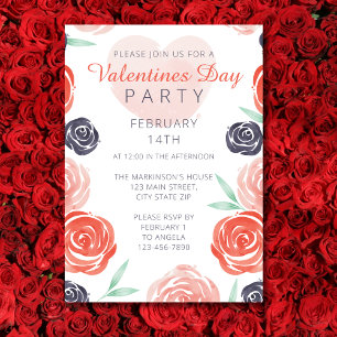 Ro Watercolor Rosa Valentines day Party Inbjudningar