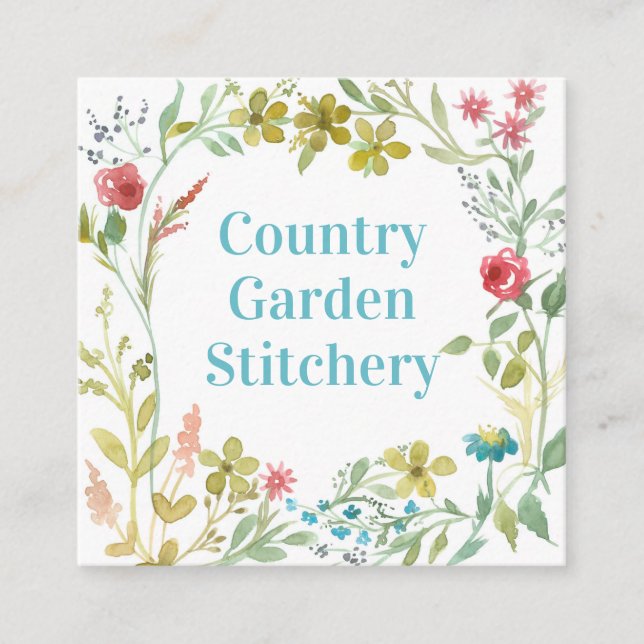 Ro Wildblomman Watercolor Botanical Fyrkantigt Visitkort (Framsida)