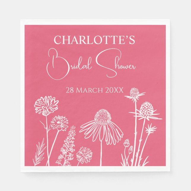 Ro Wildblommor Sketched Blommigt Möhippa Pappersservett (Framsidan)