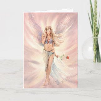 "Ro" Winged Fairy med ett Röd ros-gratulationskort Kort