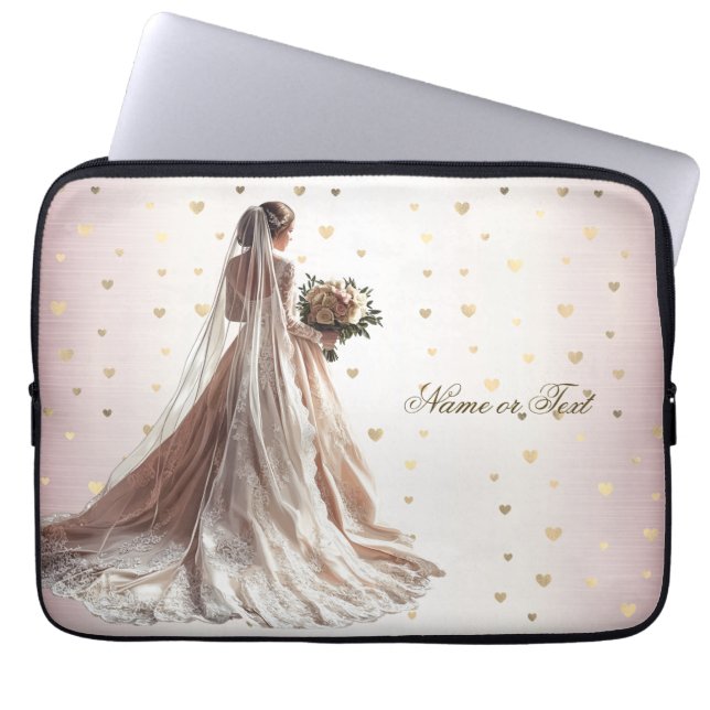 Ro Winter WedBride Golden Shiny Heart Party Laptop Fodral (Framsidan)