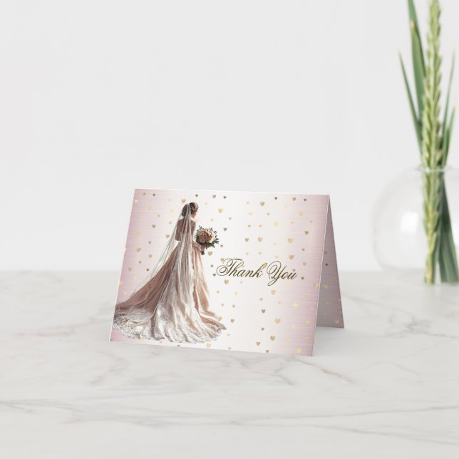 Ro Winter WedBride Golden Shiny Heart Party Tack Kort (Framsida)