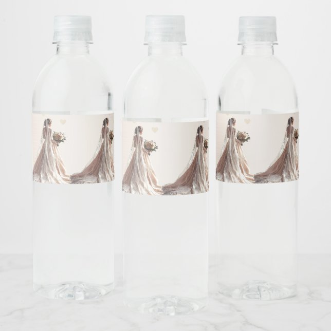 Ro Winter WedBride Golden Shiny Heart Party Vattenflaskor Etikett (Flaskor)