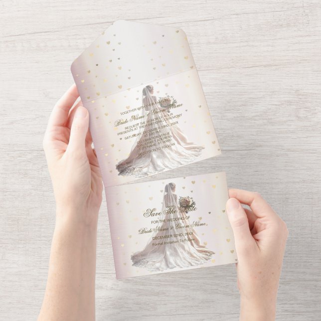 Ro Winter Wedding Bride Golden Shiny Hearts (Avrivbar del)
