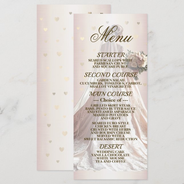 Ro Winter Wedding Bride Golden Shiny Hearts Meny (Fram/baksida)