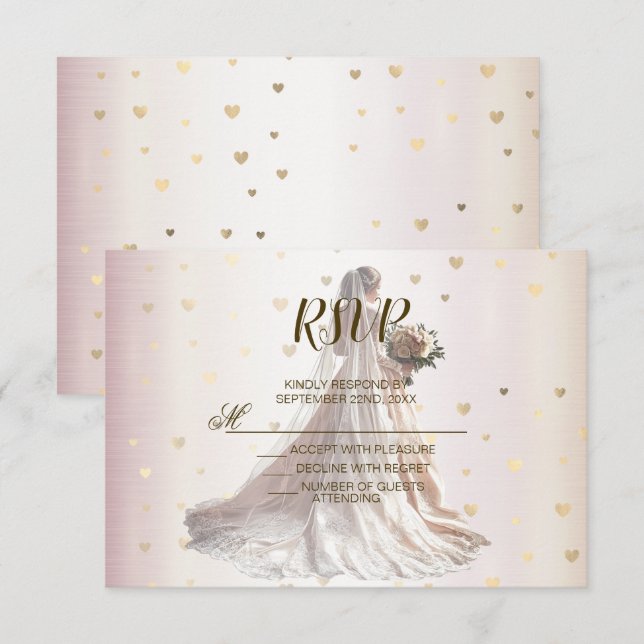 Ro Winter Wedding Bride Golden Shiny Hearts OSA Kort (Fram/baksida)