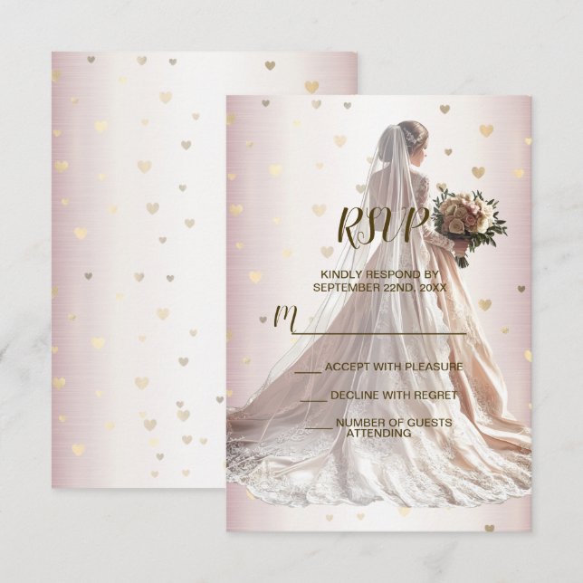 Ro Winter Wedding Bride Golden Shiny Hearts OSA Kort (Fram/baksida)