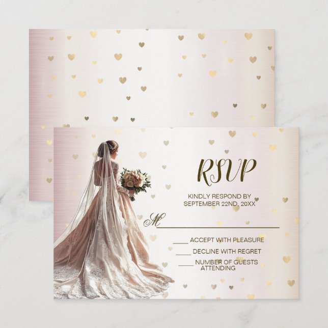Ro Winter Wedding Bride Golden Shiny Hearts OSA Kort (Fram/baksida)