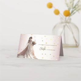 Ro Winter Wedding Bride Golden Shiny Hearts Placeringskort