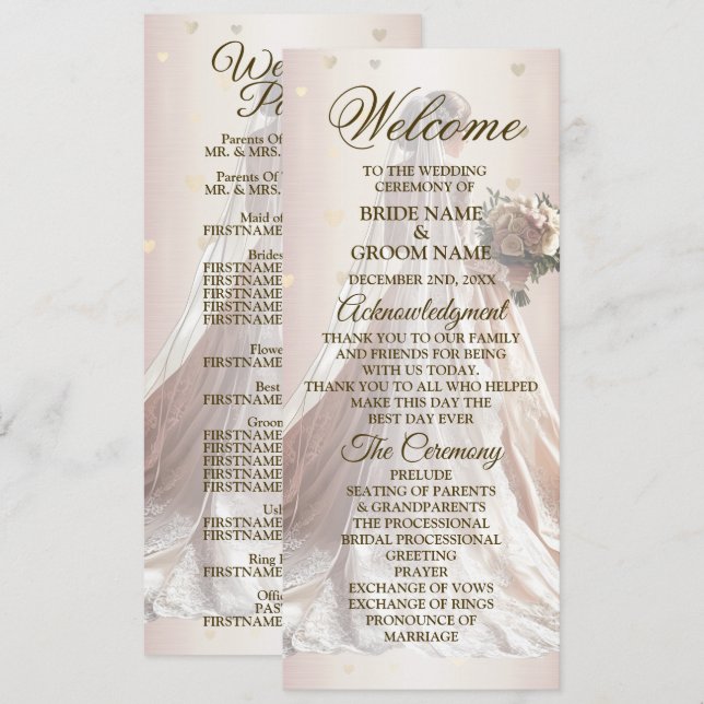 Ro Winter Wedding Bride Golden Shiny Hearts Program (Fram/baksida)