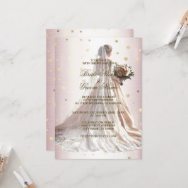 Ro Winter Wedressen Bride Golden Shiny Heart Inbjudningar