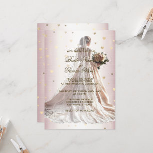 Ro Winter Wedressen Bride Golden Shiny Heart Inbjudningar