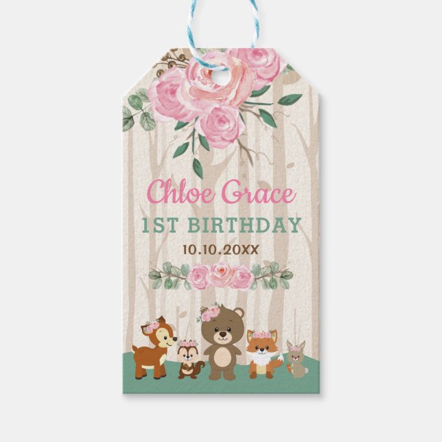  Ro Woodland Forest Animals Birthday Shower Presentetikett (Framsidan)