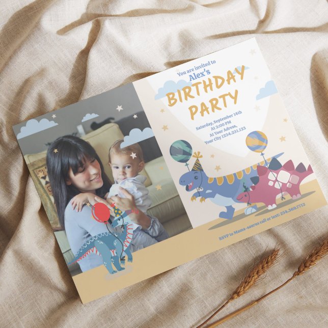 Roa-som Dino-fest Glada Färgglada Söta Dinosaurie  Inbjudningar (Roar-some Dino Party Invitations! Fun & Customizable Templates)