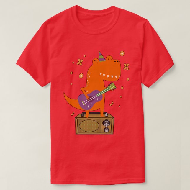 Roaar Star Cute Dinosaur Rock With Guitar Dino Mus T Shirt (Design framsida)