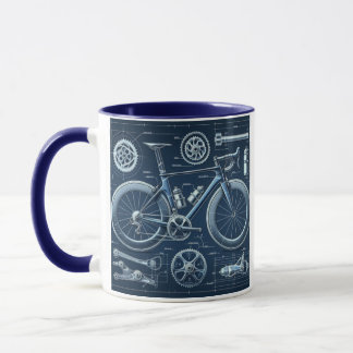 Road, Bike Sketch, Coffee Mugg, Blue Artistic Mugg