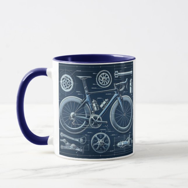 Road, Bike Sketch, Coffee Mugg, Blue Artistic Mugg (Vänster)