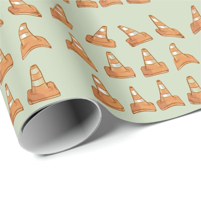 Road Cone Mönster Presentpapper (Rullad Hörn)