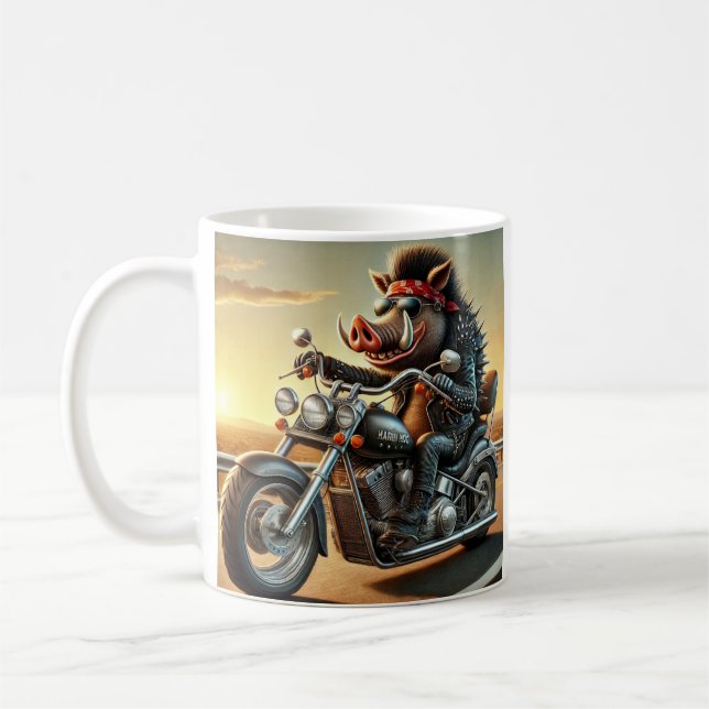 Road Hog Motorcycle Mug | Biker Pig Riding Chopper Kaffemugg (Vänster)