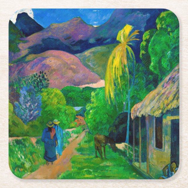 Road in Tahiti, Gauguin Underlägg Papper Kvadrat (Framsidan)