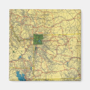 Road karta Idaho, Mont, Wyo karta Magnet