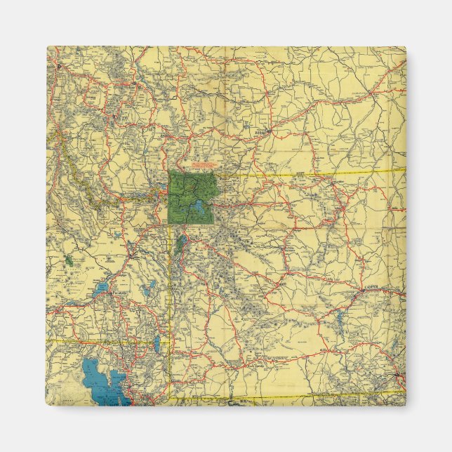 Road karta Idaho, Mont, Wyo karta Magnet (Framsidan)