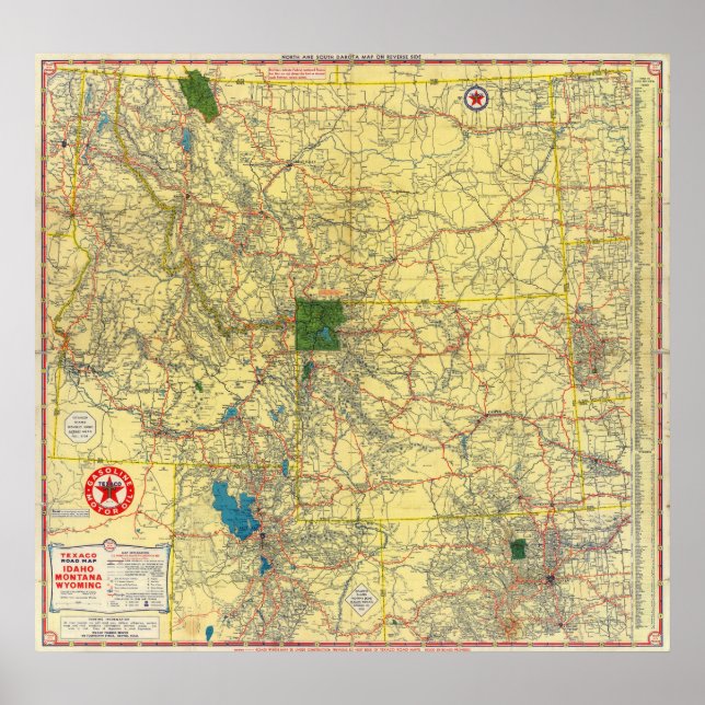 Road karta Idaho, Mont, Wyo karta Poster (Framsidan)