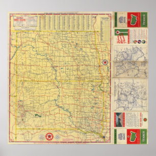 Road karta N & S Dakota Poster