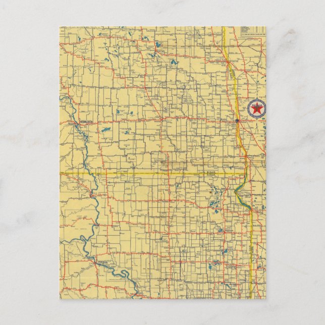 Road karta N & S Dakota Vykort (Framsida)