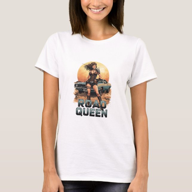 Road Queen – Post-Apocalyptic Pin-Up Warrior T Shirt (Framsida)