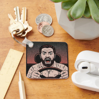 Road Rage Comic – Driver’s Fury Unleashed Nyckelring