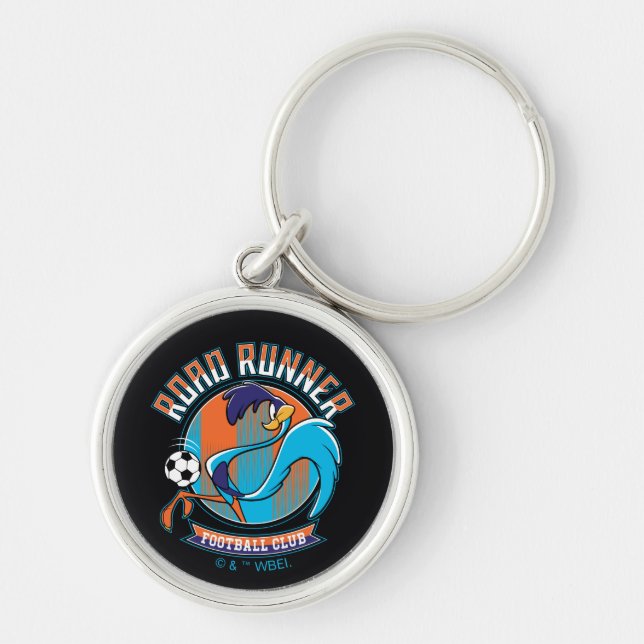 ROAD RUNNER™ Football Club Badge Rund Silverfärgad Nyckelring (Framsidan)