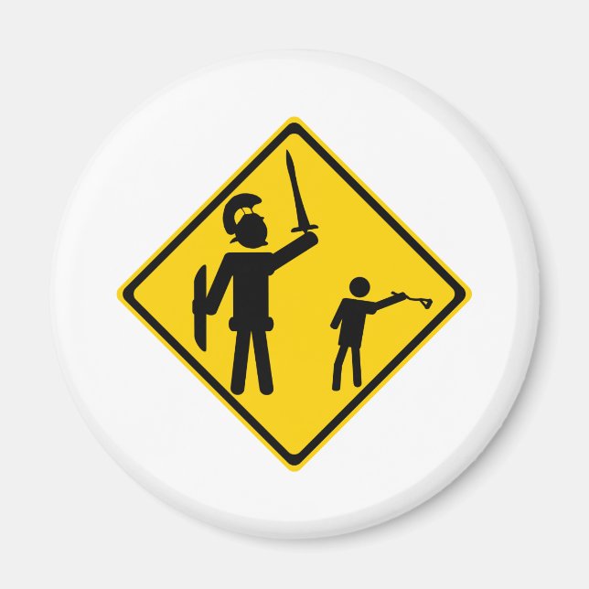 Road Sign David och Goliath Magnet (Framsidan)
