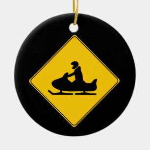 Road Sign-Snowmobile Julgransprydnad Keramik