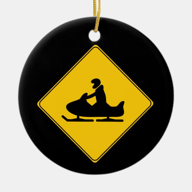 Road Sign-Snowmobile Julgransprydnad Keramik (Framsidan)