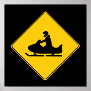 Road Sign-Snowmobile Poster