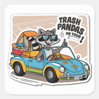 Road Tripping Raccoon - Camping Äventyr Pun Meme Fyrkantigt Klistermärke