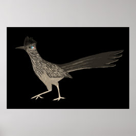 Roadrunner Färgpenna teckning på svart Poster