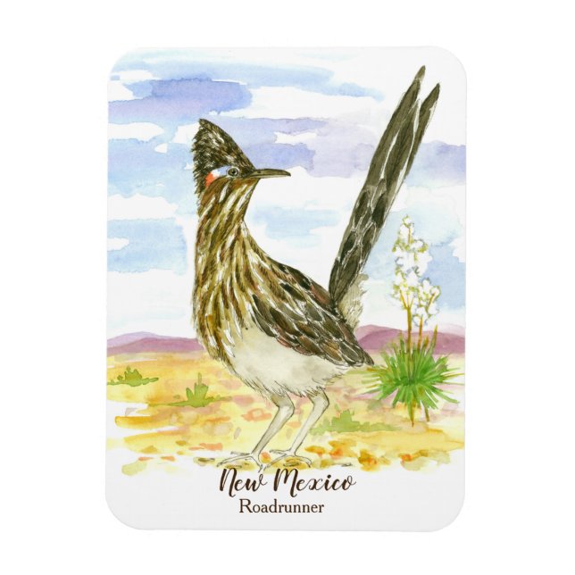 Roadrunner New mexico State Bird Yucca Flower Magnet (Vertikal)