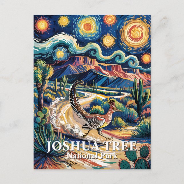 Roadrunner of Joshua Tree Van Gogh Night Custom Vykort (Framsida)