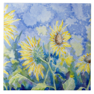 "Roadside Sunblommor" Decorative Ceramic Tile Kakelplatta
