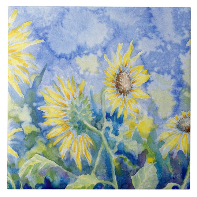 "Roadside Sunblommor" Decorative Ceramic Tile Kakelplatta (Framsidan)